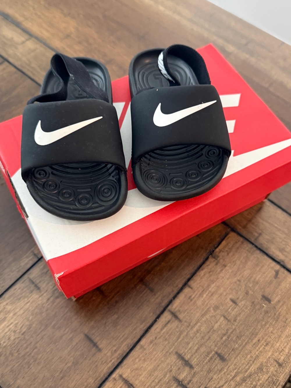 Nike Black Kids Slide Sandals with White Swoosh